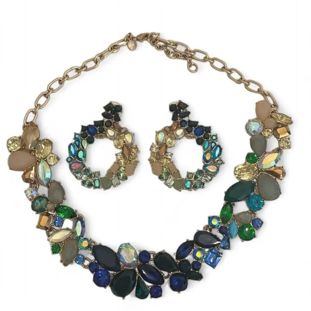 J.Crew matching ombre necklace earrings rhinestone set ombré